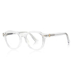 Rounded Pentagon Transparent Acetate Gold Hinge Blue Light Blocking Glasses in Crystal Clear