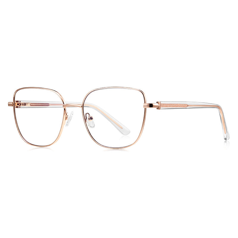 Enamel Rim Metal Square Blue Light Blocking Glasses in Rose Gold with Clear Temples