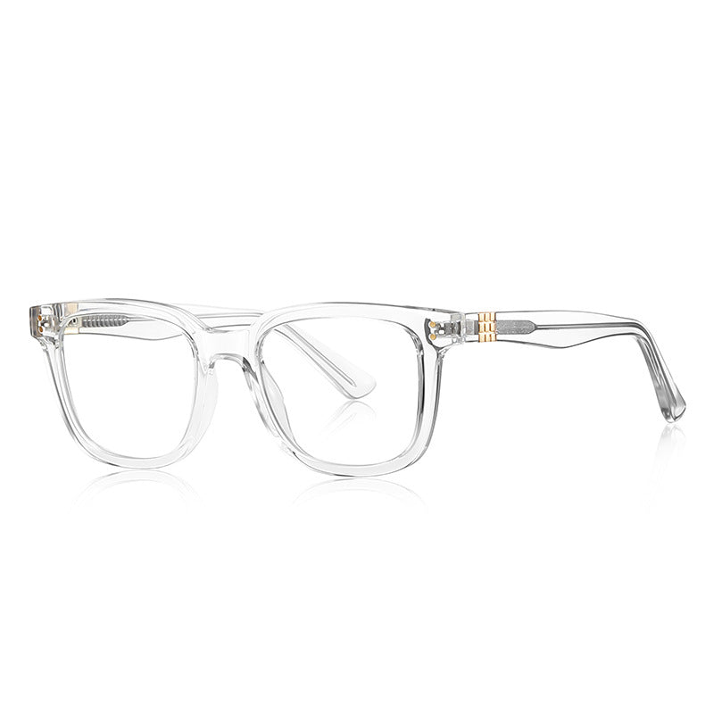 Ribbed Accent Square Blue Light Blocking Glasses in Crystal Clear