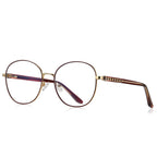 Ladder Temple Metal Round Blue Light Blocking Glasses in Gold with Brown Enamel Rim