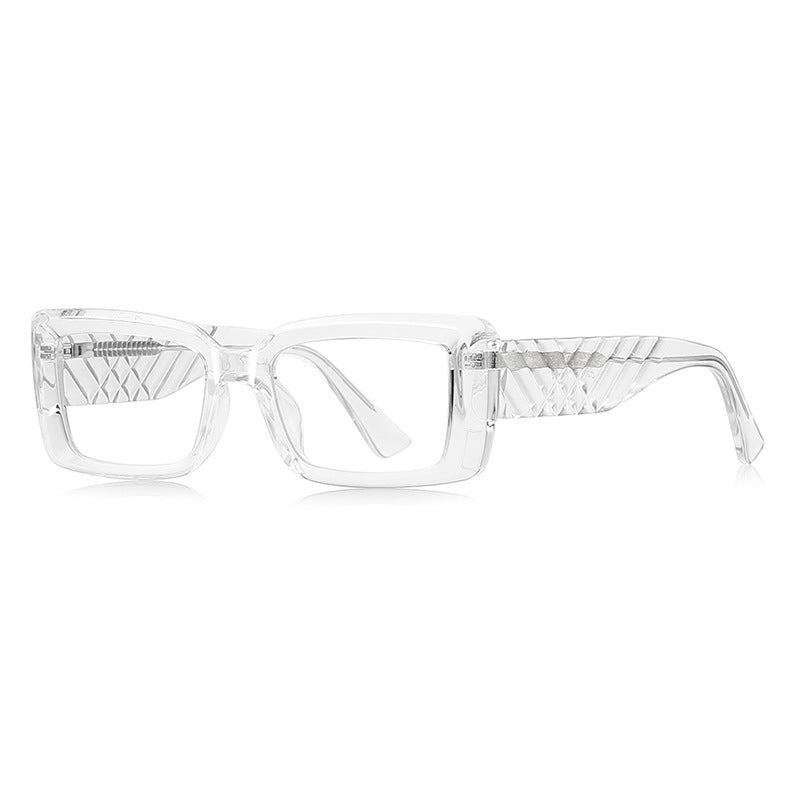 Chevron Temple Rectangle Blue Light Blocking Glasses in Crystal Clear