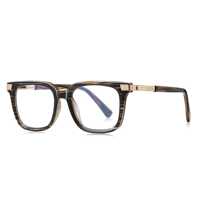 Fluted Bar Square Blue Light Blocking Glasses in Amber Tortoiseshell with Gold Fluted Bars