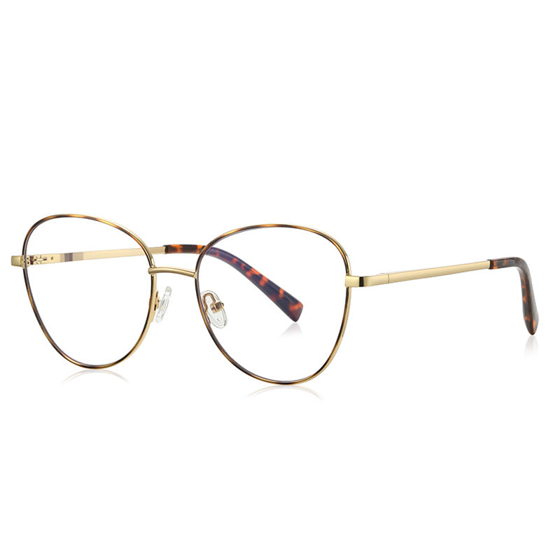 Gradient Rim Metal Round Blue Light Blocking Glasses in Gold Metal with Tortoiseshell to Gold Gradient Rim