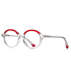 Two-Tone Brow Round Blue Light Blocking Glasses in Clear & Ruby Red
