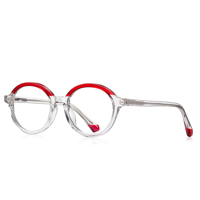 Two-Tone Brow Round Blue Light Blocking Glasses in Clear & Ruby Red
