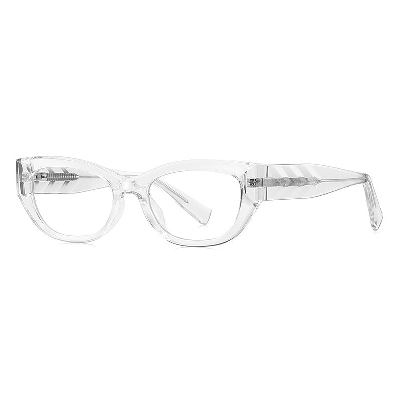 Chevron Temple Cat Eye Blue Light Blocking Glasses in Crystal Clear