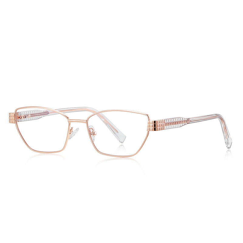 Grid-Texture Metal Cat Eye Blue Light Blocking Glasses in Rose Gold