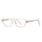 Grid-Texture Metal Cat Eye Blue Light Blocking Glasses in Rose Gold