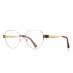 Dual Rivet Metal Geometric Blue Light Blocking Glasses in Gold & Tortoiseshell Brown