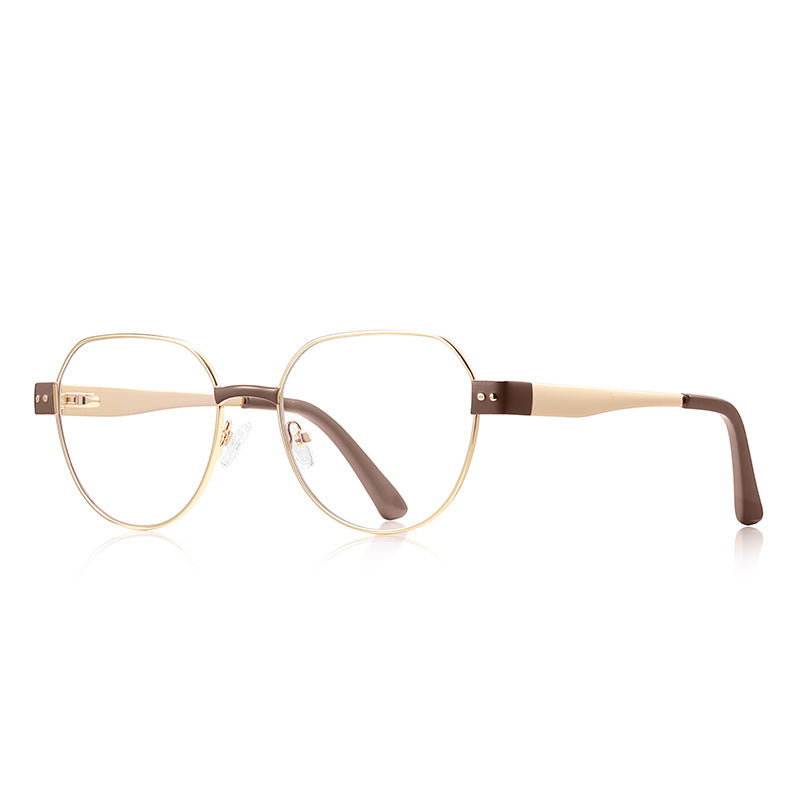 Dual Rivet Metal Geometric Blue Light Blocking Glasses in Gold & Tortoiseshell Brown