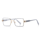 Oversized Square Metal Multi-Groove Hinge Blue Light Blocking Glasses in Gray Gold