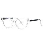 Pyramid Stud Cat Eye Blue Light Blocking Glasses in Crystal Clear with Black Temples