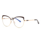 Sculpted Browline Butterfly Spring Hinge Blue Light Blocking Glasses in Polished Gold and Espresso Brown
