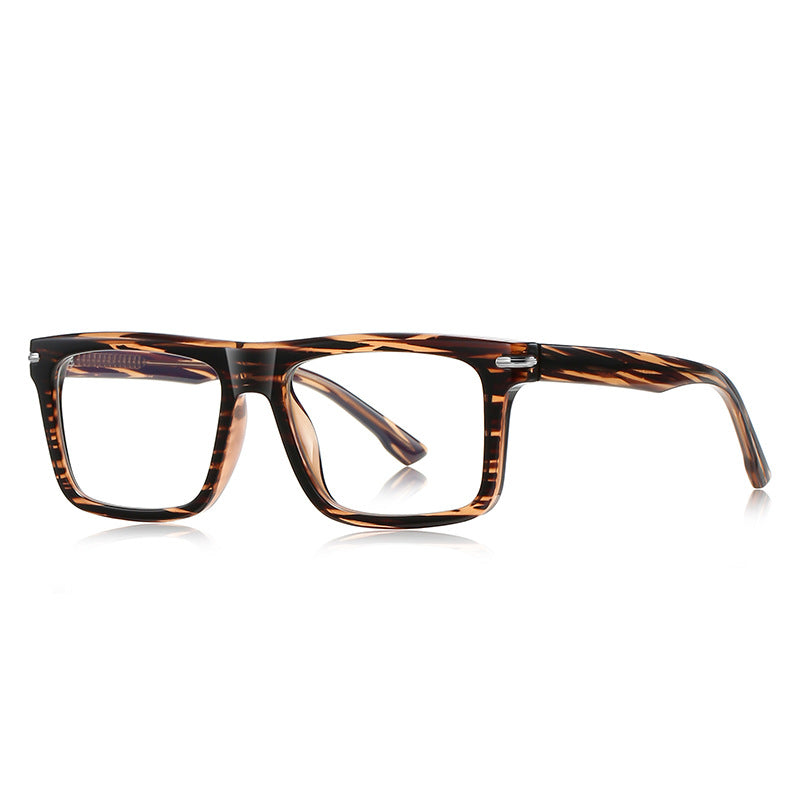 Wide Rectangular Flat Top Acetate Blue Light Blocking Glasses in Tortoiseshell Stripe