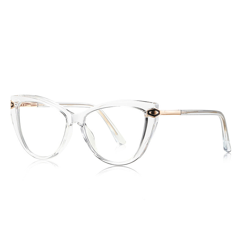 Hexagon Clasp Cat Eye Blue Light Blocking Glasses in Crystal Clear