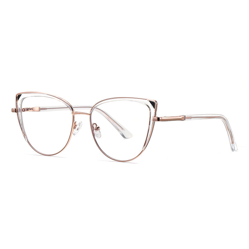 Colorblock Wingtip Cat Eye Blue Light Blocking Glasses in Clear & Black
