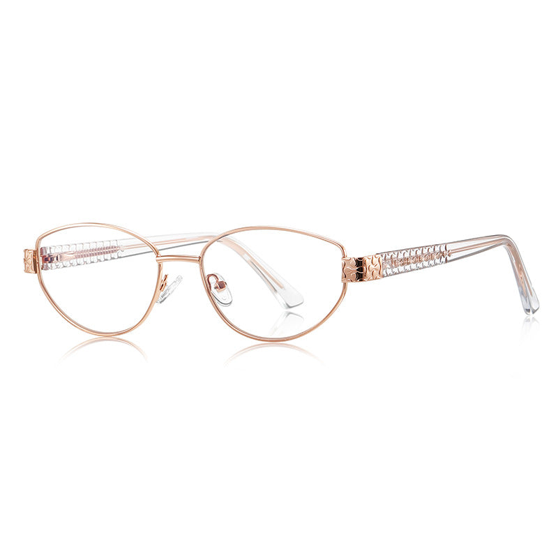 Woven Temple Oval Blue Light Blocking Glasses in Rose Gold & Clear
