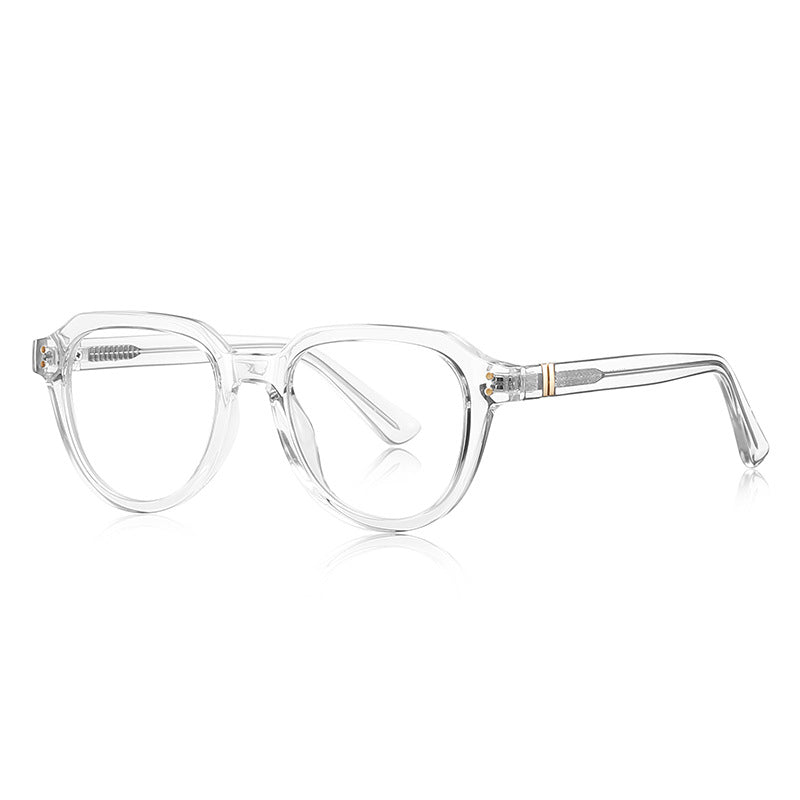 Dual Rivet Crown Panto Blue Light Blocking Glasses in Crystal Clear