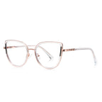 Segmented Temple Metal Cat Eye Blue Light Blocking Glasses in Rose Gold & Crystal Clear