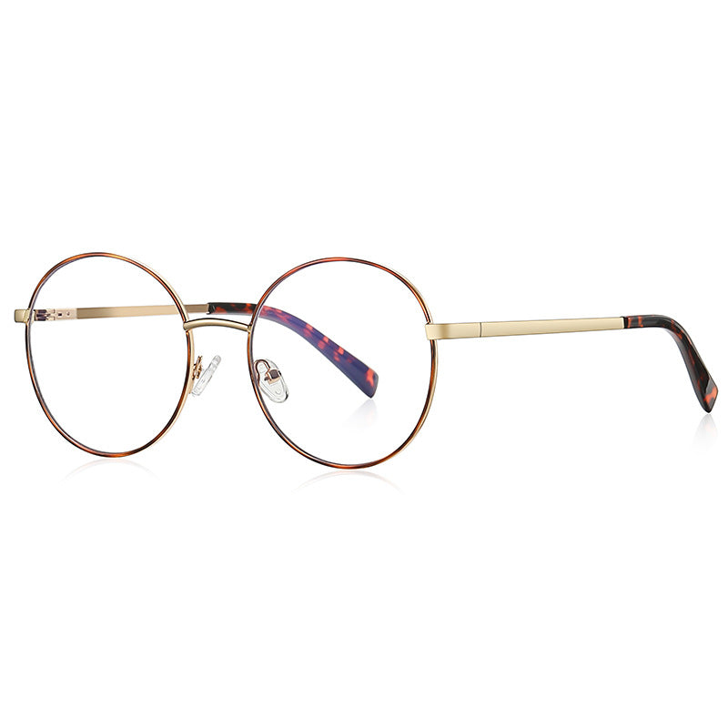 Enamel Rim Round Metal Blue Light Blocking Glasses in Gold & Amber Tortoiseshell Rim