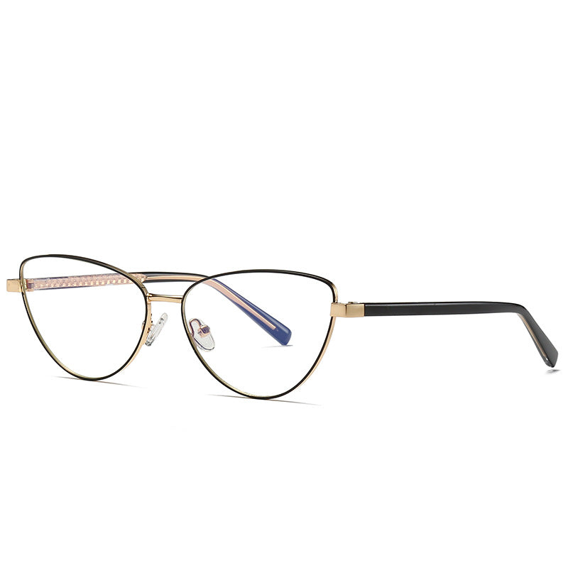 Crystal Browbar Metal Cat Eye Blue Light Blocking Glasses in Black Gold