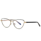 Crystal Browbar Metal Cat Eye Blue Light Blocking Glasses in Black Gold