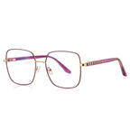 Ladder Temple Metal Square Blue Light Blocking Glasses in Gold & Plum Enamel