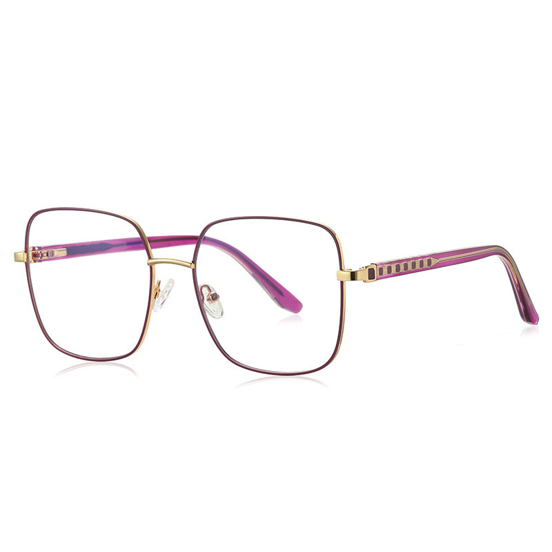 Ladder Temple Metal Square Blue Light Blocking Glasses in Gold & Plum Enamel