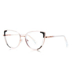 Triangle Accent Cat Eye Blue Light Blocking Glasses in Rose Gold &amp; Clear with Black Triangle Accents