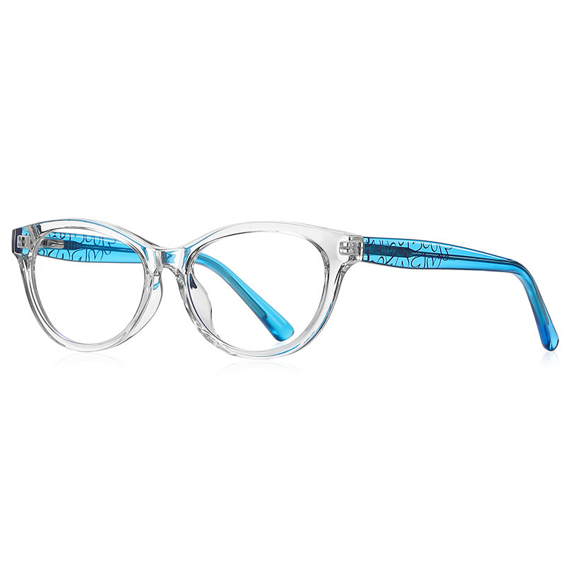 Graffiti Temple Cat Eye Blue Light Blocking Glasses in Clear & Electric Blue