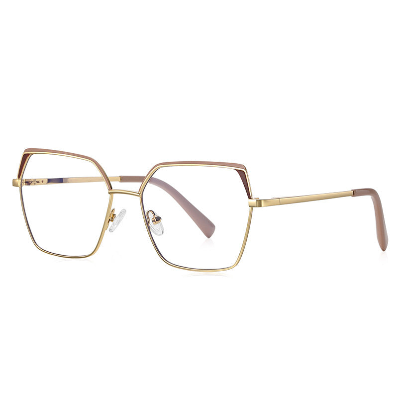 Colorblock Brow Butterfly Blue Light Blocking Glasses in Gold & Nude Brown