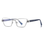 Vintage Metal Cat Eye Blue Light Blocking Glasses in Silver &amp; Slate Blue