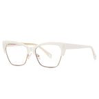 Wire Rim Browline Cat Eye Blue Light Blocking Glasses in Cream Ivory & Gold