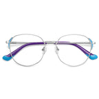 Dipped Tip Metal Round Blue Light Blocking Glasses in Silver Metal with Cyan Teal Winged Accents & Purple/Teal Dipped Tips
