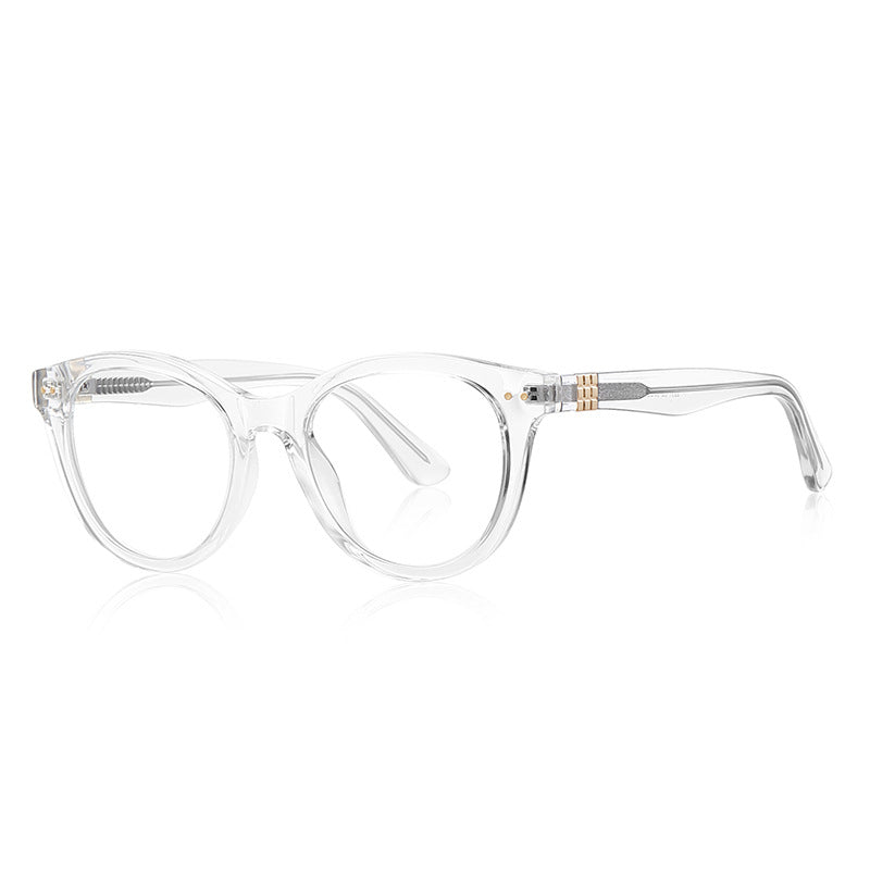 Ribbed Accent Round Blue Light Blocking Glasses in Crystal Clear & Gold