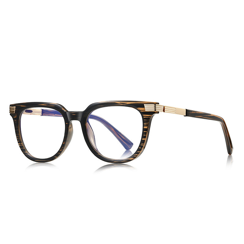 Fluted Hinge Square Blue Light Blocking Glasses in Amber Tiger Striped Tortoiseshell & Gold