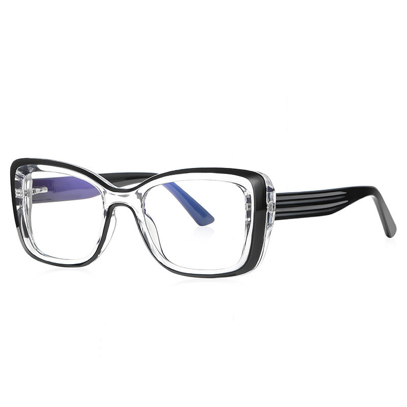 Grooved Temple Butterfly Blue Light Blocking Glasses in Crystal Clear & Black