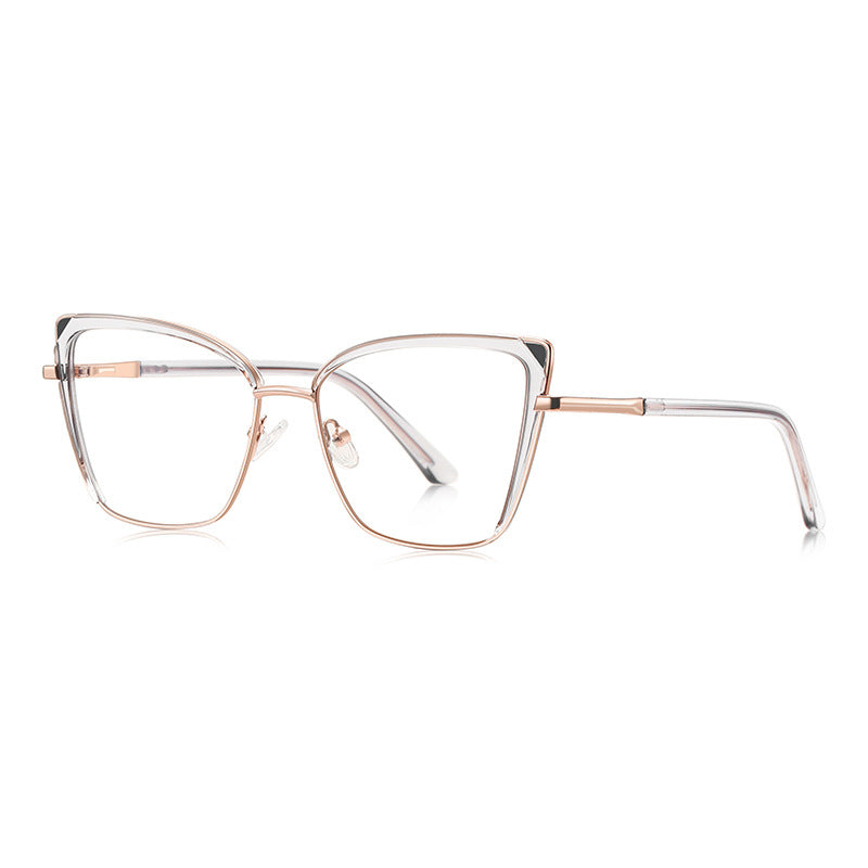 Triangle Accent Butterfly Blue Light Blocking Glasses in Rose Gold & White