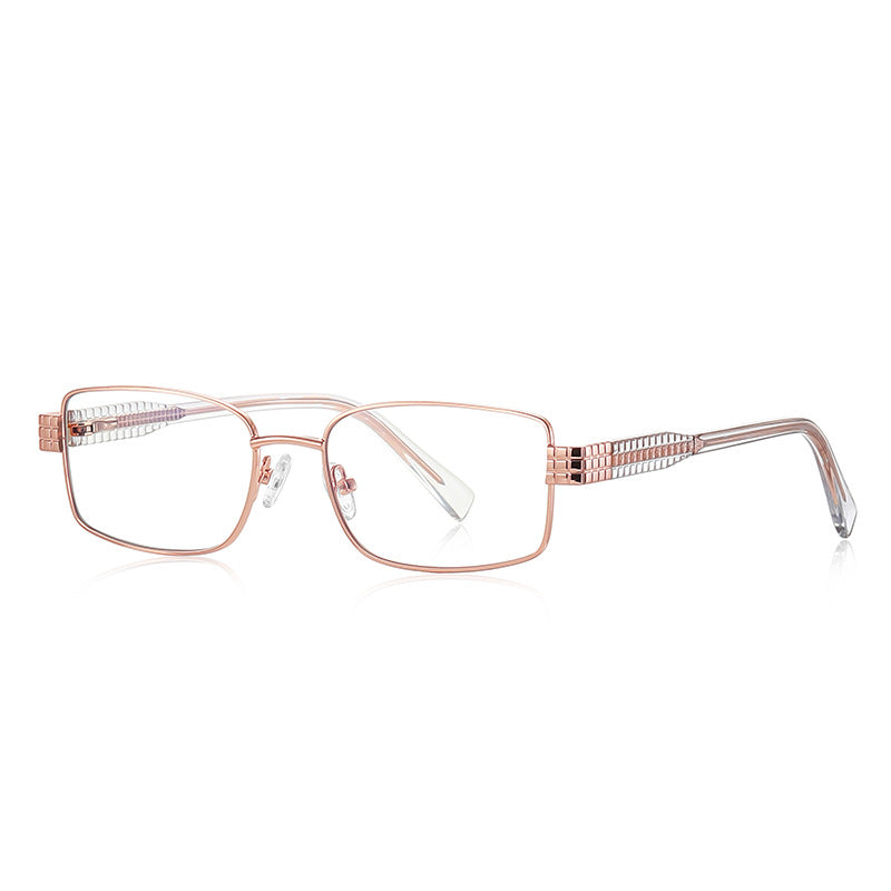 Grid-Texture Metal Rectangle Blue Light Blocking Glasses in Rose Gold & Clear