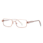 Grid-Texture Metal Rectangle Blue Light Blocking Glasses in Rose Gold & Clear