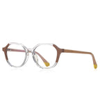 Dipped Tip Geometric Round Blue Light Blocking Glasses in Crystal Clear & Yellow