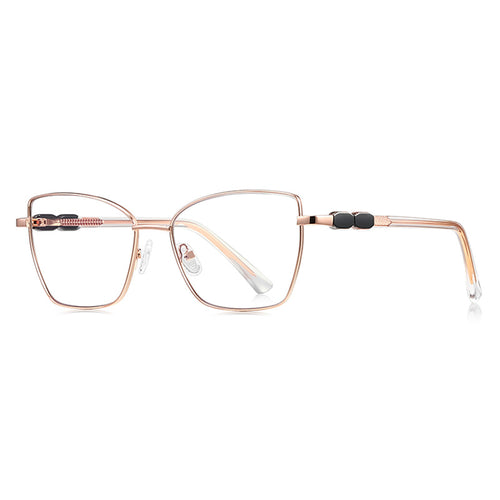 Beaded Temple Butterfly Blue Light Blocking Glasses in Rose Gold with Peach Enamel