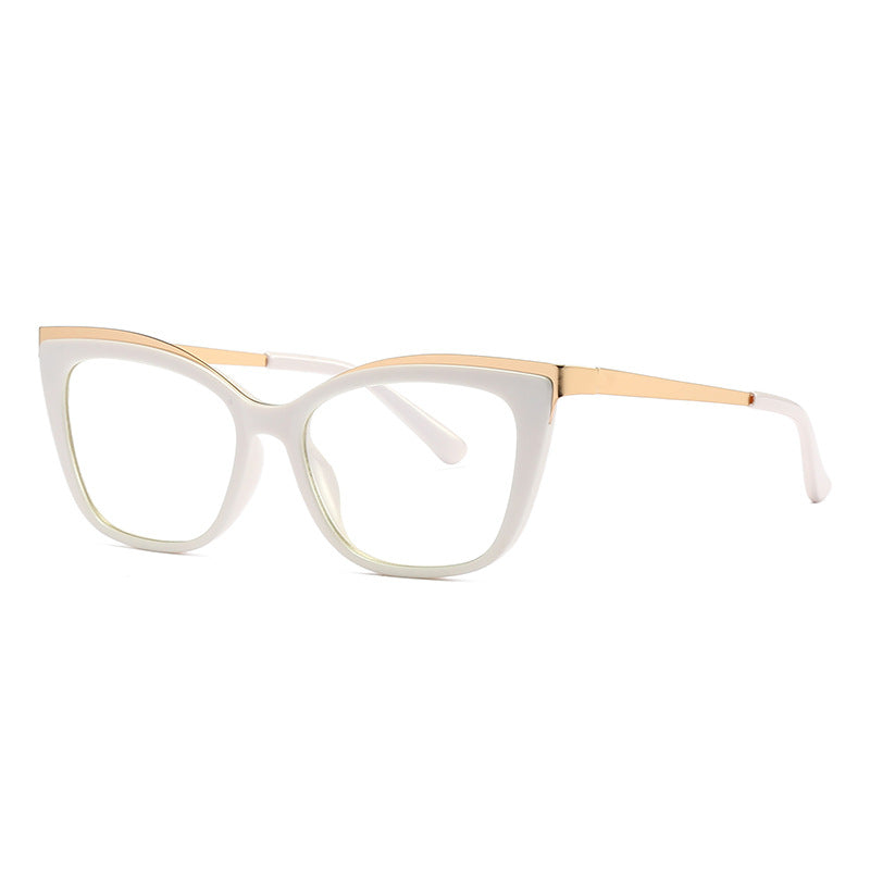 Gold Trim Cat Eye Blue Light Blocking Glasses in Pearl White & Gold