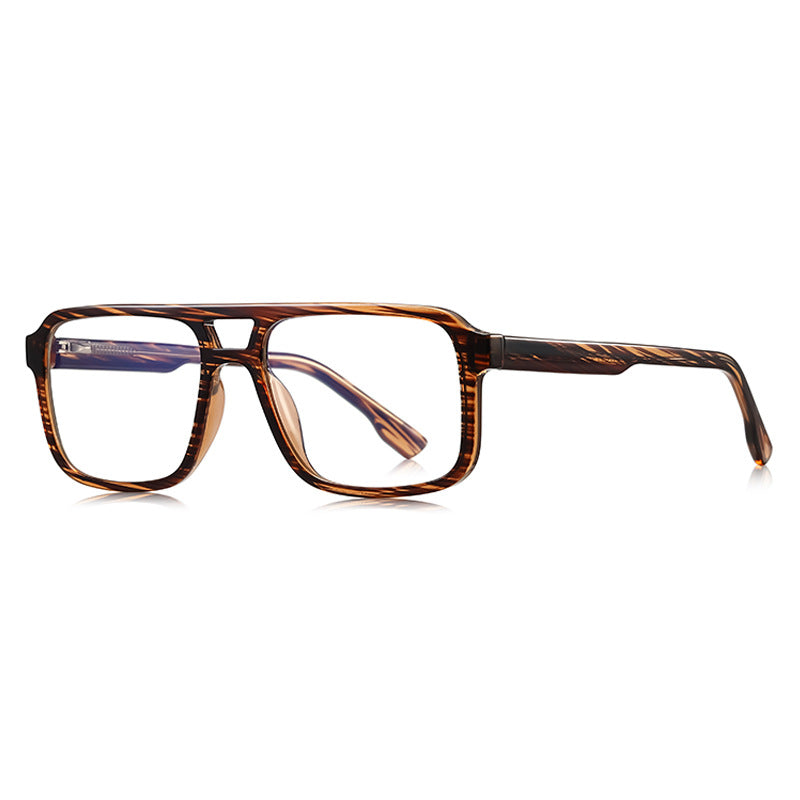 Chunky Flat Top Navigator Blue Light Blocking Glasses in Amber Tiger Striped Tortoiseshell