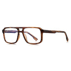 Chunky Flat Top Navigator Blue Light Blocking Glasses in Amber Tiger Striped Tortoiseshell