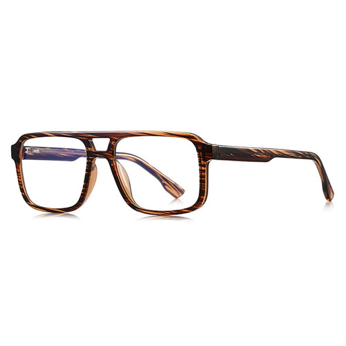 Chunky Flat Top Navigator Blue Light Blocking Glasses in Amber Tiger Striped Tortoiseshell