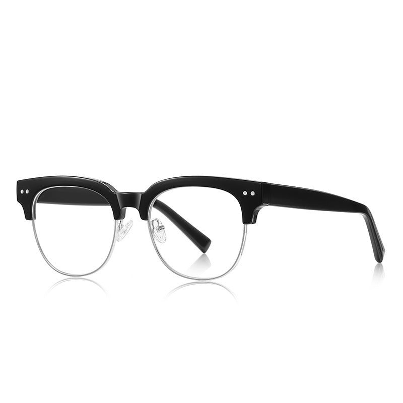 Dual Rivet Browline Blue Light Blocking Glasses in Glossy Black & Silver