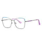 Colorblock Metal Butterfly Blue Light Blocking Glasses in Silver with Turquoise & Violet Enamel