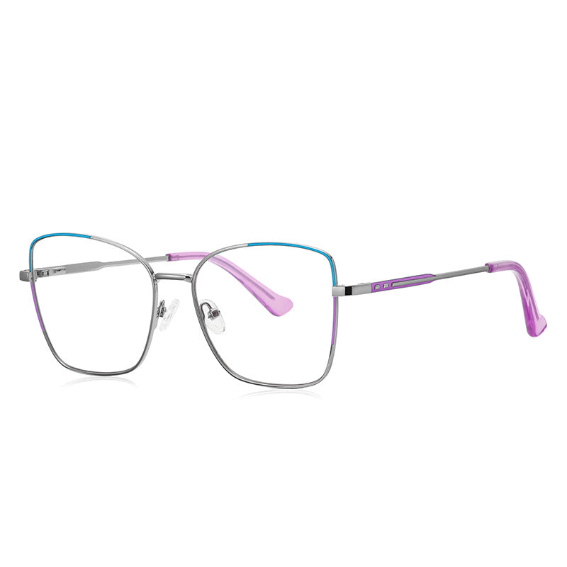 Colorblock Metal Butterfly Blue Light Blocking Glasses in Silver with Turquoise & Violet Enamel