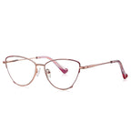 Dipped Tip Metal Cat Eye Spring Hinge Blue Light Blocking Glasses in Rose Gold & Berry with Pink Accent Tips